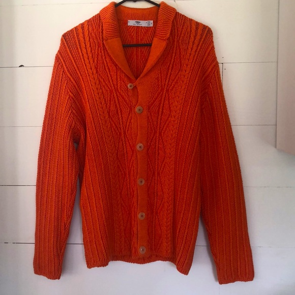 Inis Meáin Orange Shawl Collar Cardigan Sweater Size M Hand Knit in Ireland - Picture 3 of 7